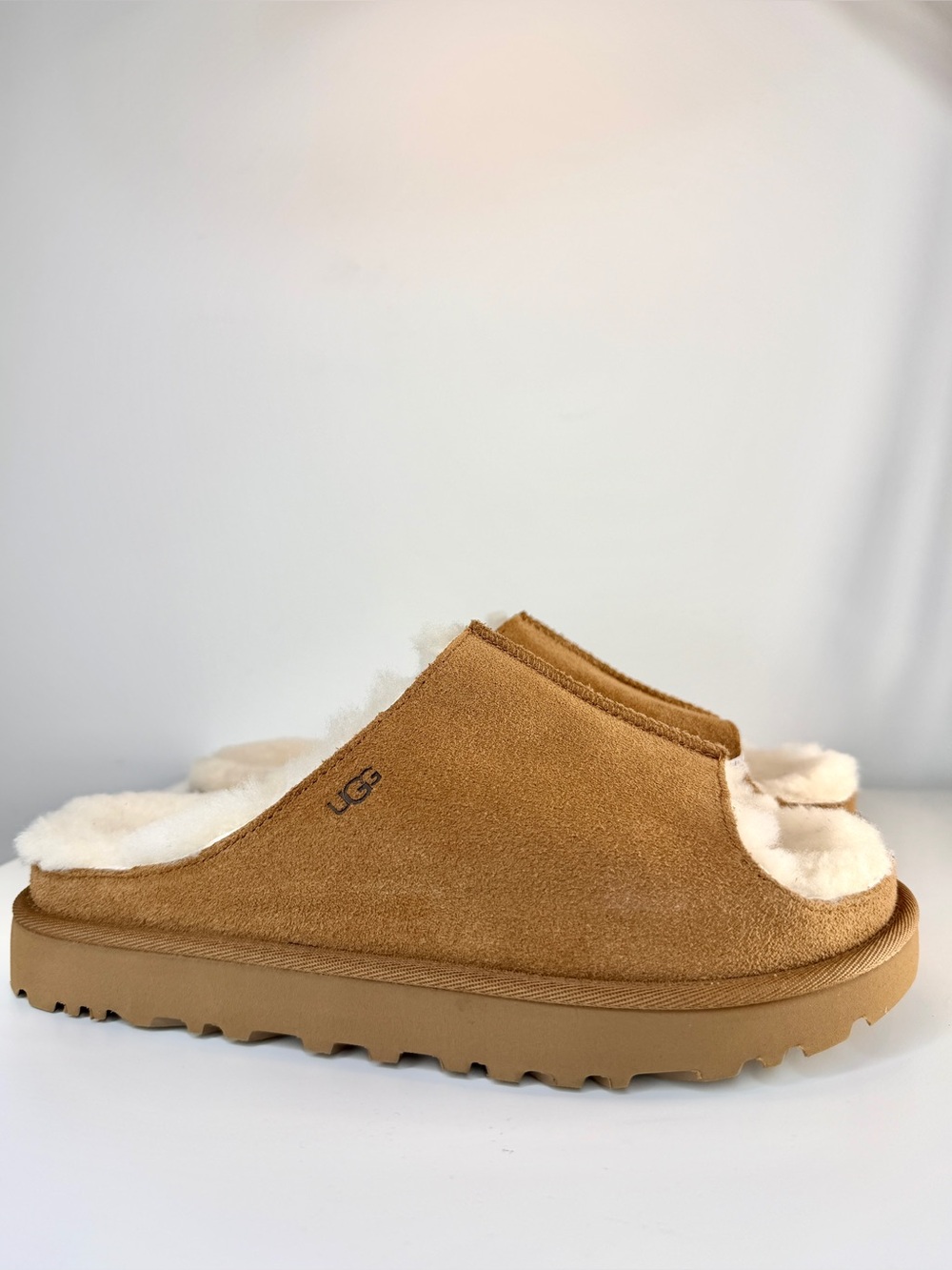 UGG Greenport Shearling Lined Platform Slide Sandals Chestnut Women Size 8 / 9